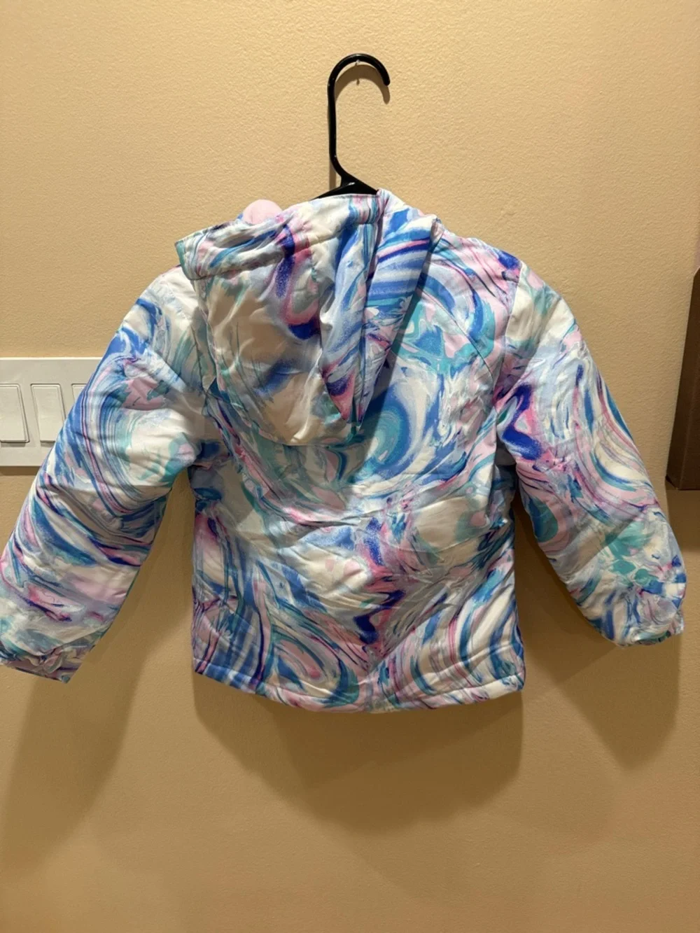 The Children's Place Marble-Print Hooded Puffer Jacket - Blue & Pink